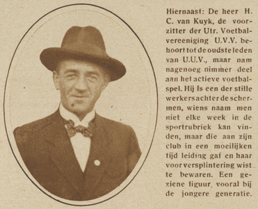 871561 Portret van H.C. van Kuyk, voorzitter van de Utrechtse voetbalvereniging U.V.V.; hij is een van de 'stille ...